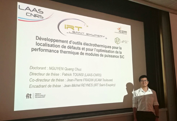 Quang Chuc Nguyen a soutenu sa thèse sur le développement d’outils électrothermiques pour la localisation de défauts et pour l’optimisation de la performance thermique de modules de puissance SiC