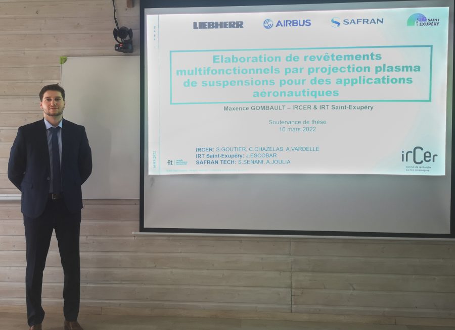 Maxence Gombault defended his thesis on the elaboration of multifunctional coatings by suspension plasma spray for aeronautical applications